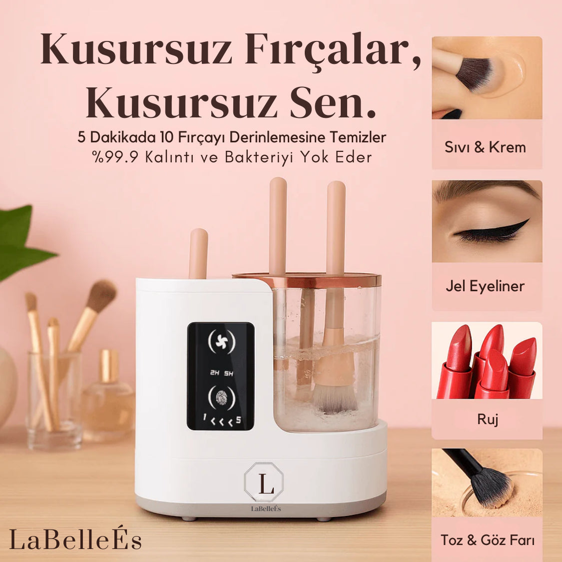 ÉS BrushClean | 3’ü 1 Arada Makyaj Fırçası Temizleyici