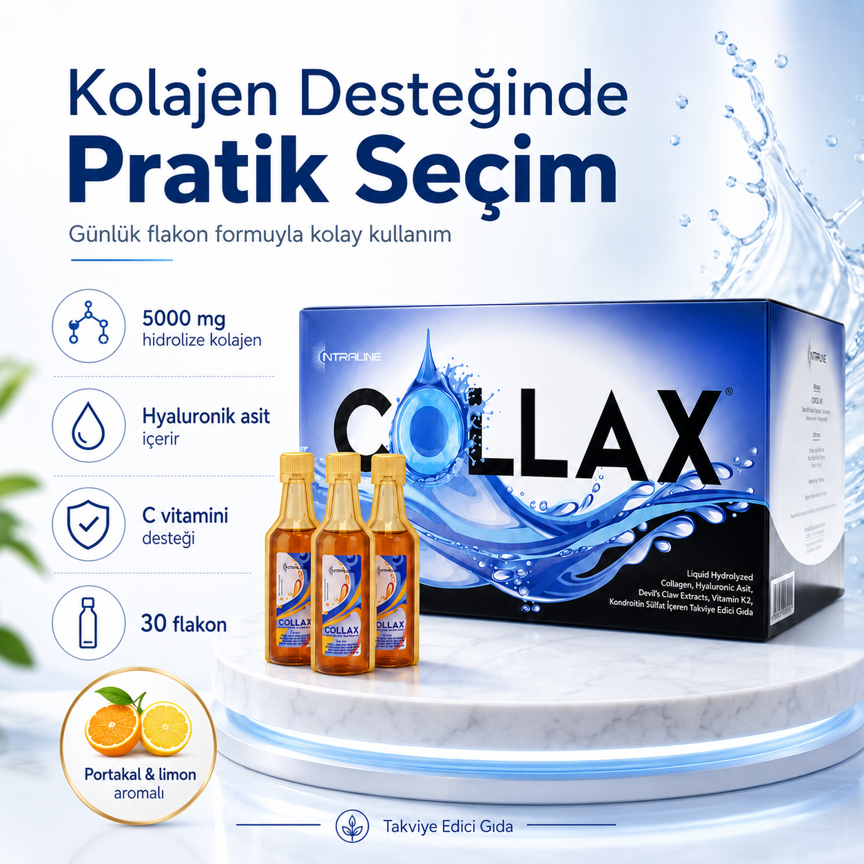 Collax Kolajen 30 Flakon | Cilt, Eklem ve Kemik Desteği İçin Günlük Kolajen Rutini